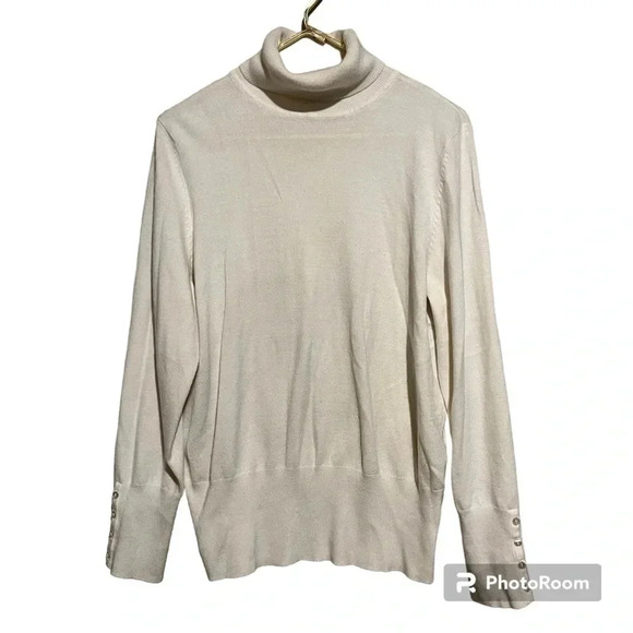 JM Collection Acrylic Blend Button Sleeve Turtleneck Sweater Cream Sz L - Picture 1 of 8